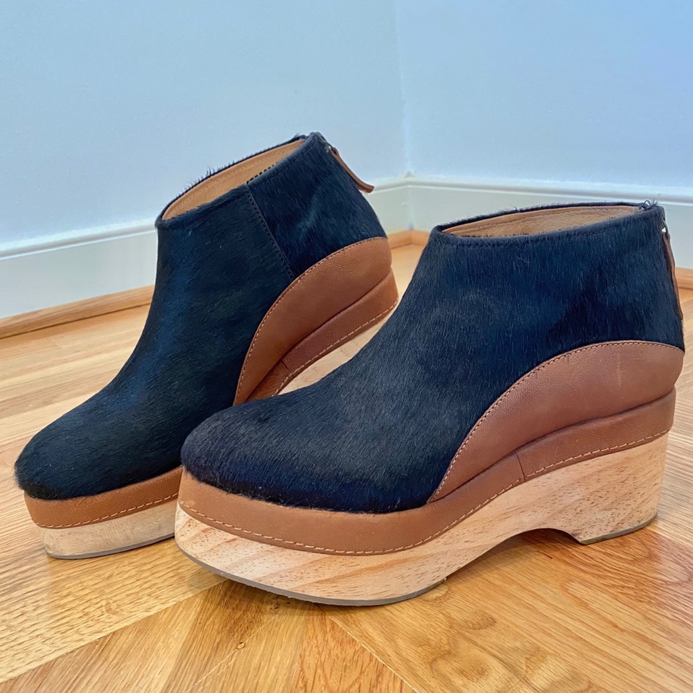 Free People Cowhide Wooden Clog Wedge Booties